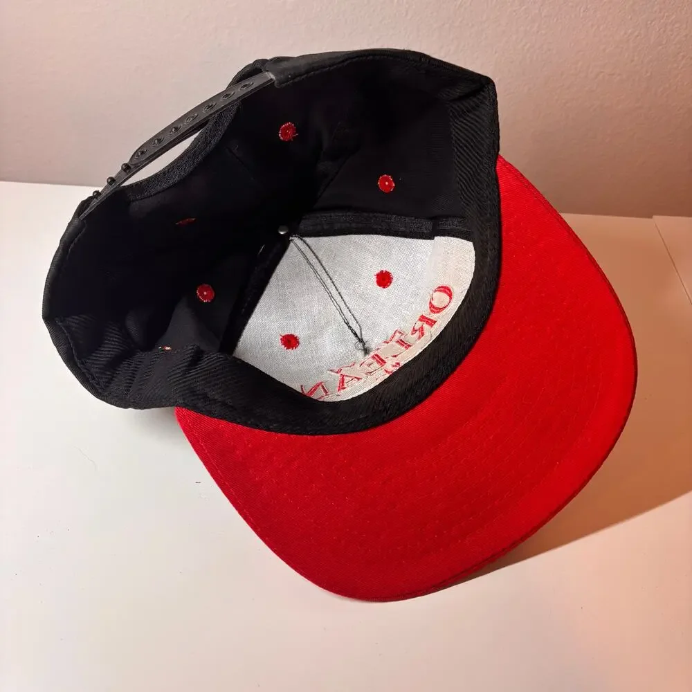Vtg 90s NEW ORLEANS Louisiana Snapback Hat Cap Embroidered Black Red MINT